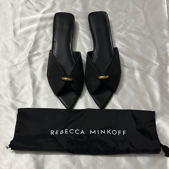 Rebecca Minkoff Shoes - Rebecca Minkoff Black Pointed Slip-On Mules with Gold Accent